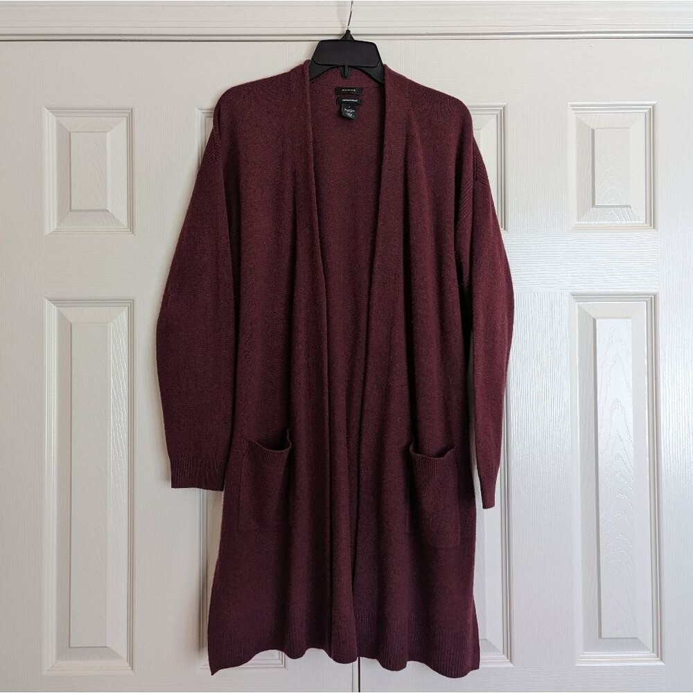 Halogen Cardigan Womens Sz S Long Sleeve Open Front Long Cashmere Blend Burgungy